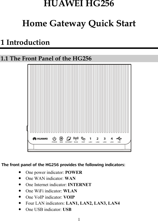 Page 1 of 6 - Huawei Huawei-Hg256-Quick-Start-Guide