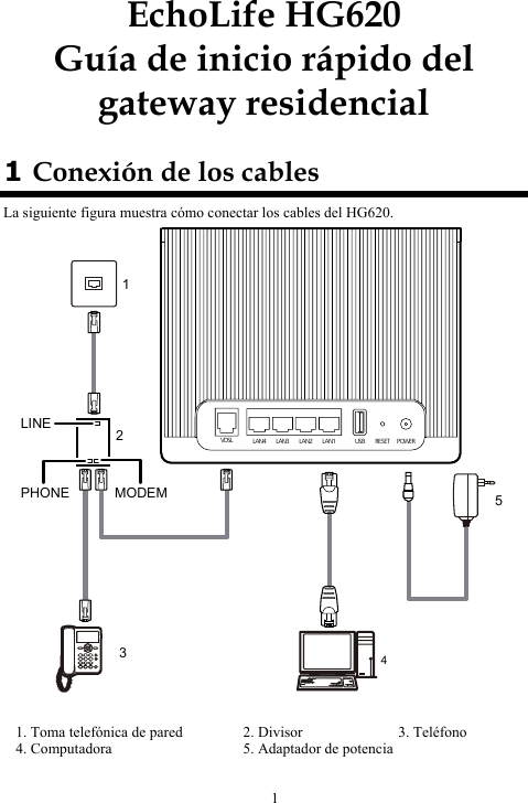 Page 1 of 6 - Huawei Huawei-Hg620-Quick-Start-Guide