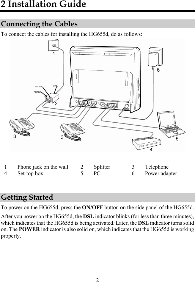 Page 2 of 8 - Huawei Huawei-Hg655D-Quick-Start-Guide