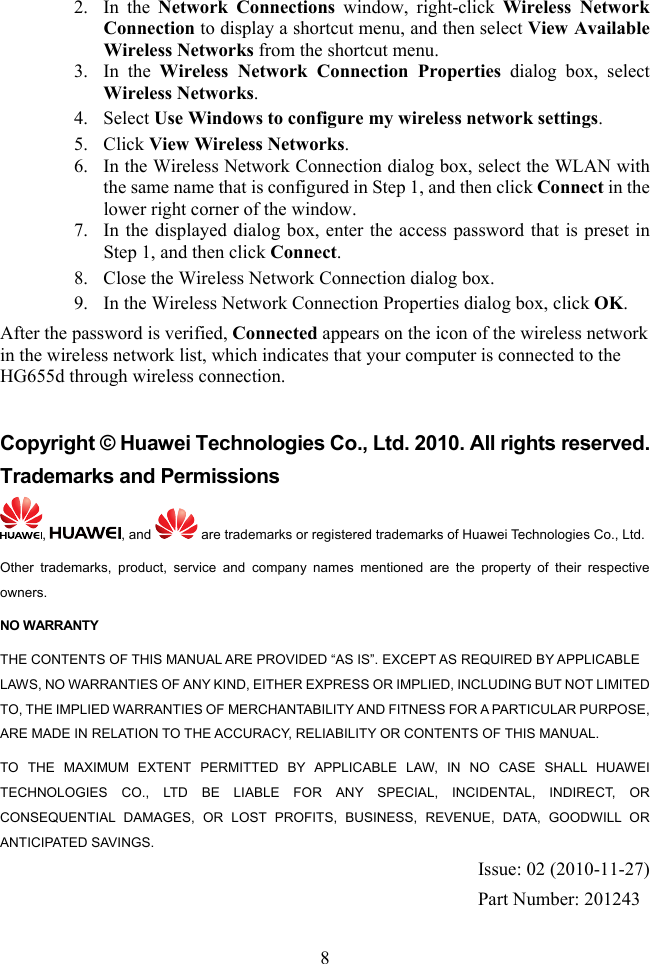 Page 8 of 8 - Huawei Huawei-Hg655D-Quick-Start-Guide