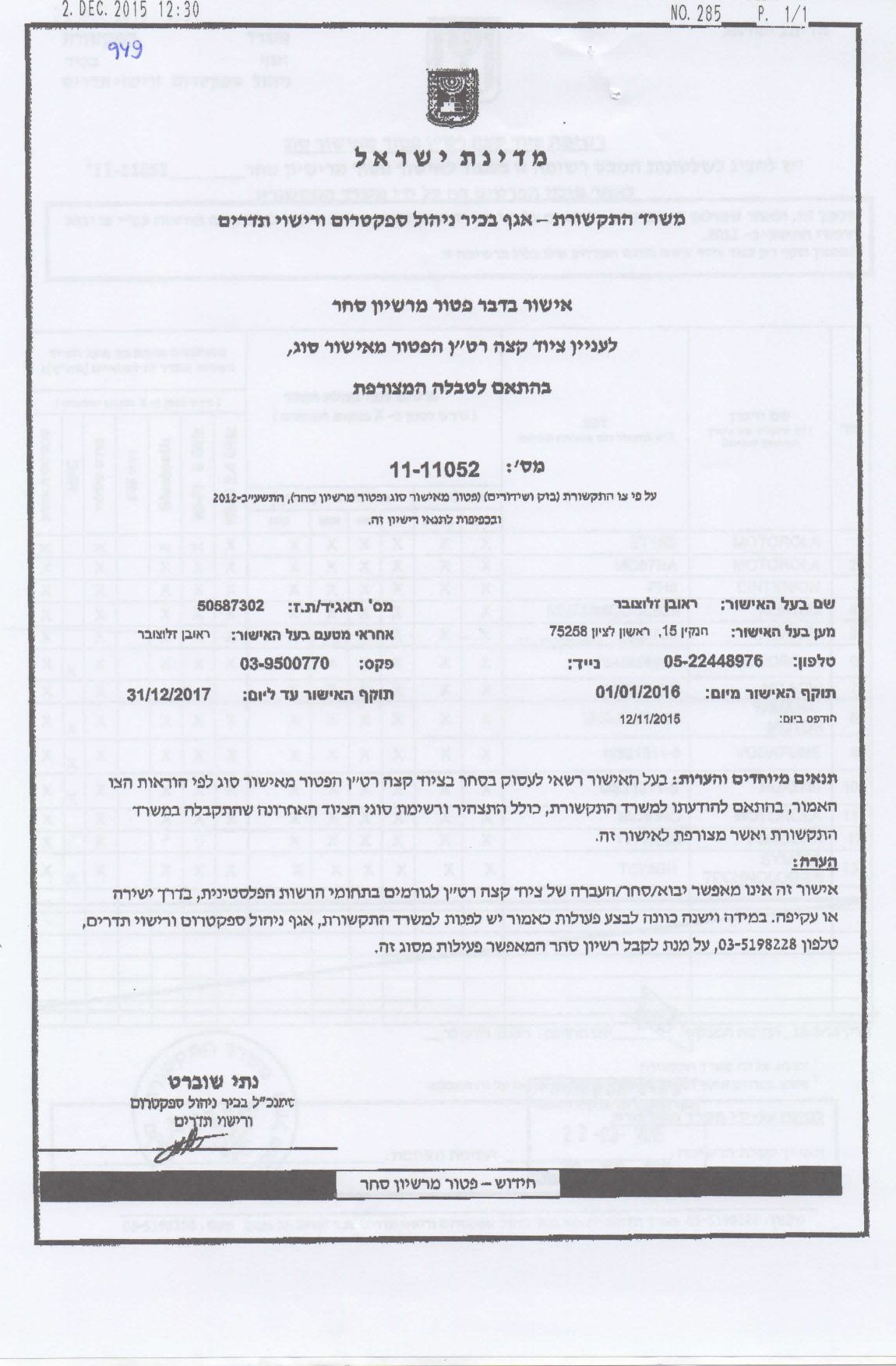 Page 1 of 2 - Huawei  MU733 MU736 Israel MOC Certificate Expires 31-Dec-2017