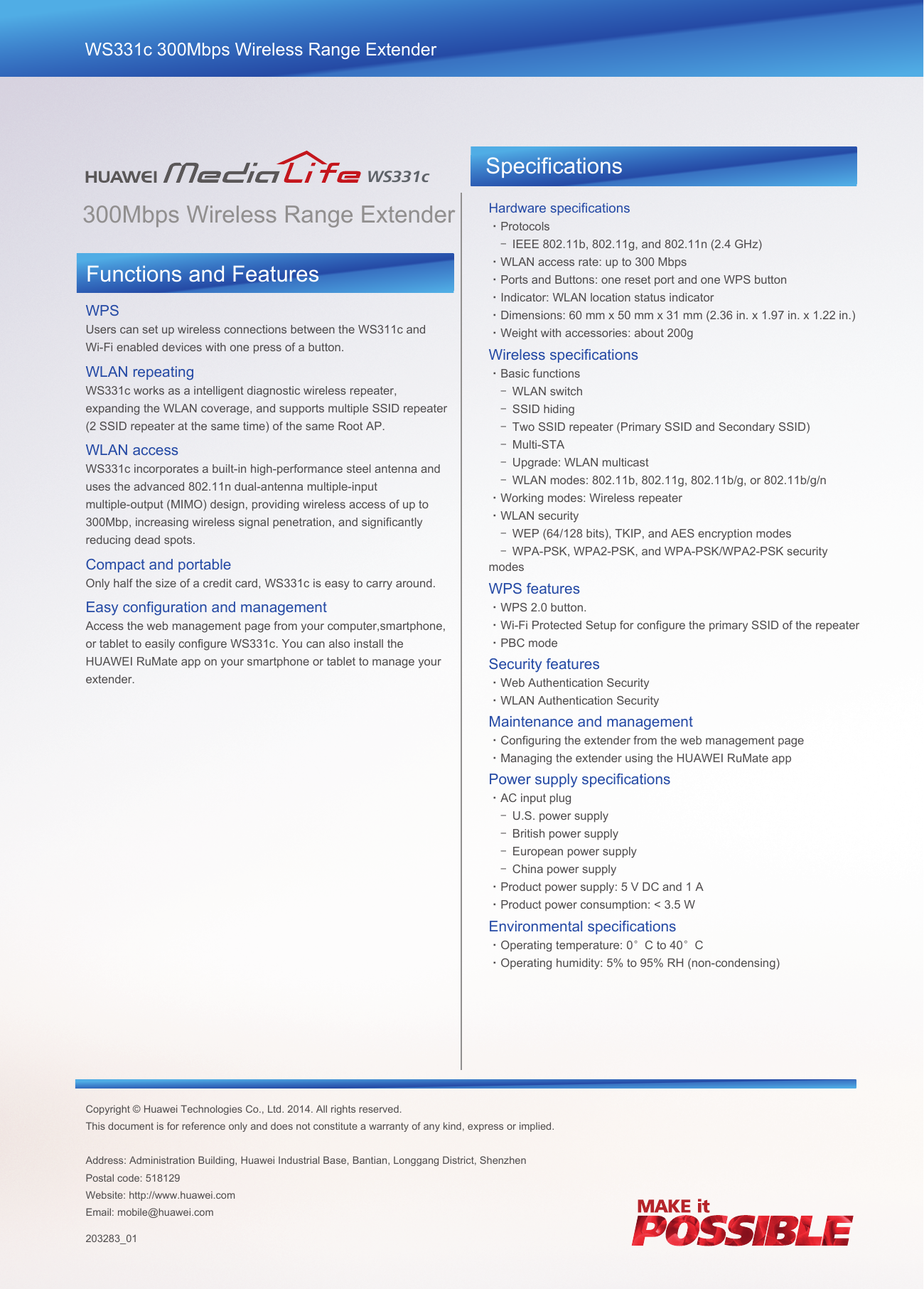 Page 2 of 2 - Huawei  WS331c Datasheet-(01,en Us)