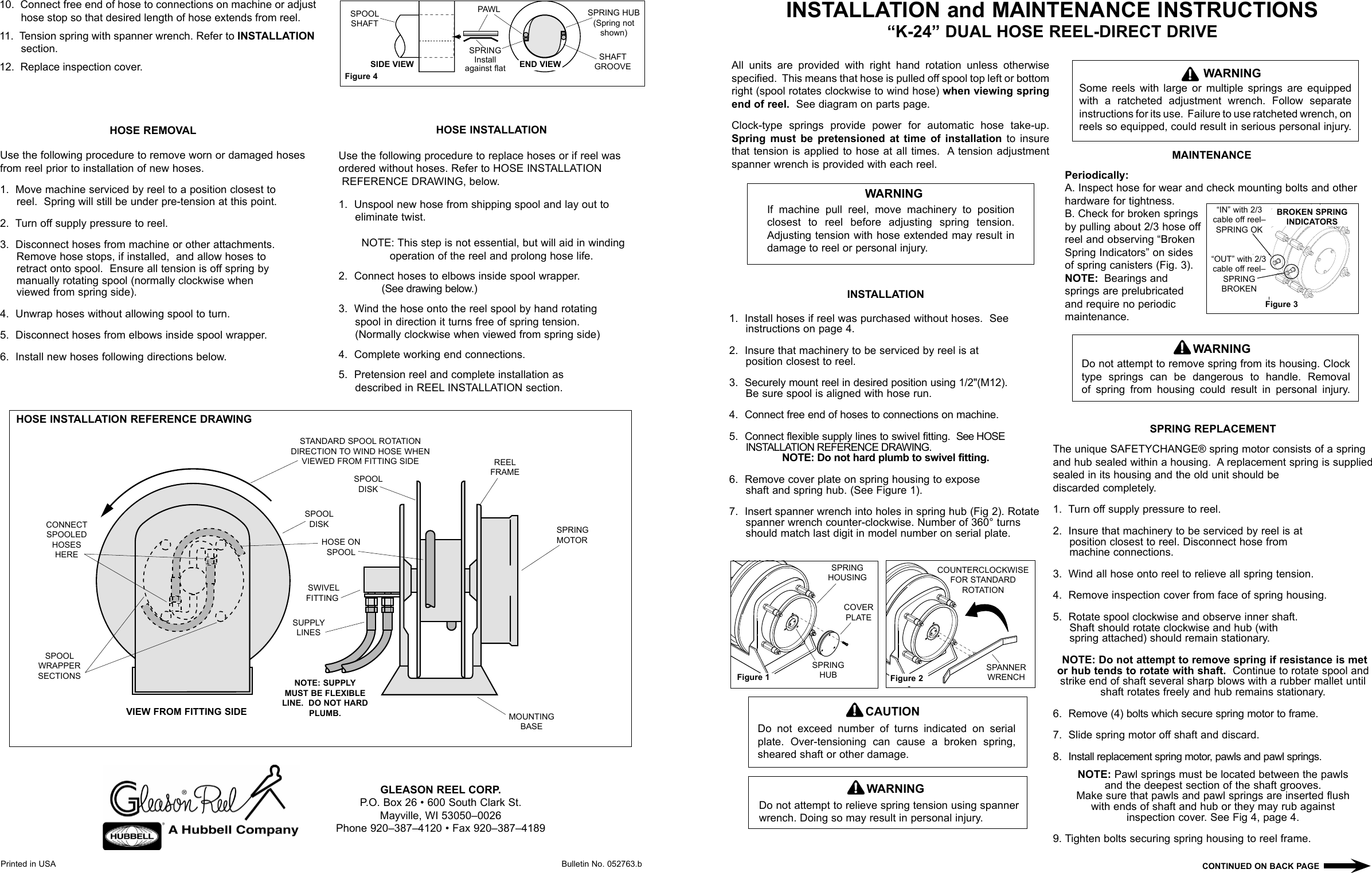 Hubbell Dual Hose Reel Direct Drive K24 Users Manual