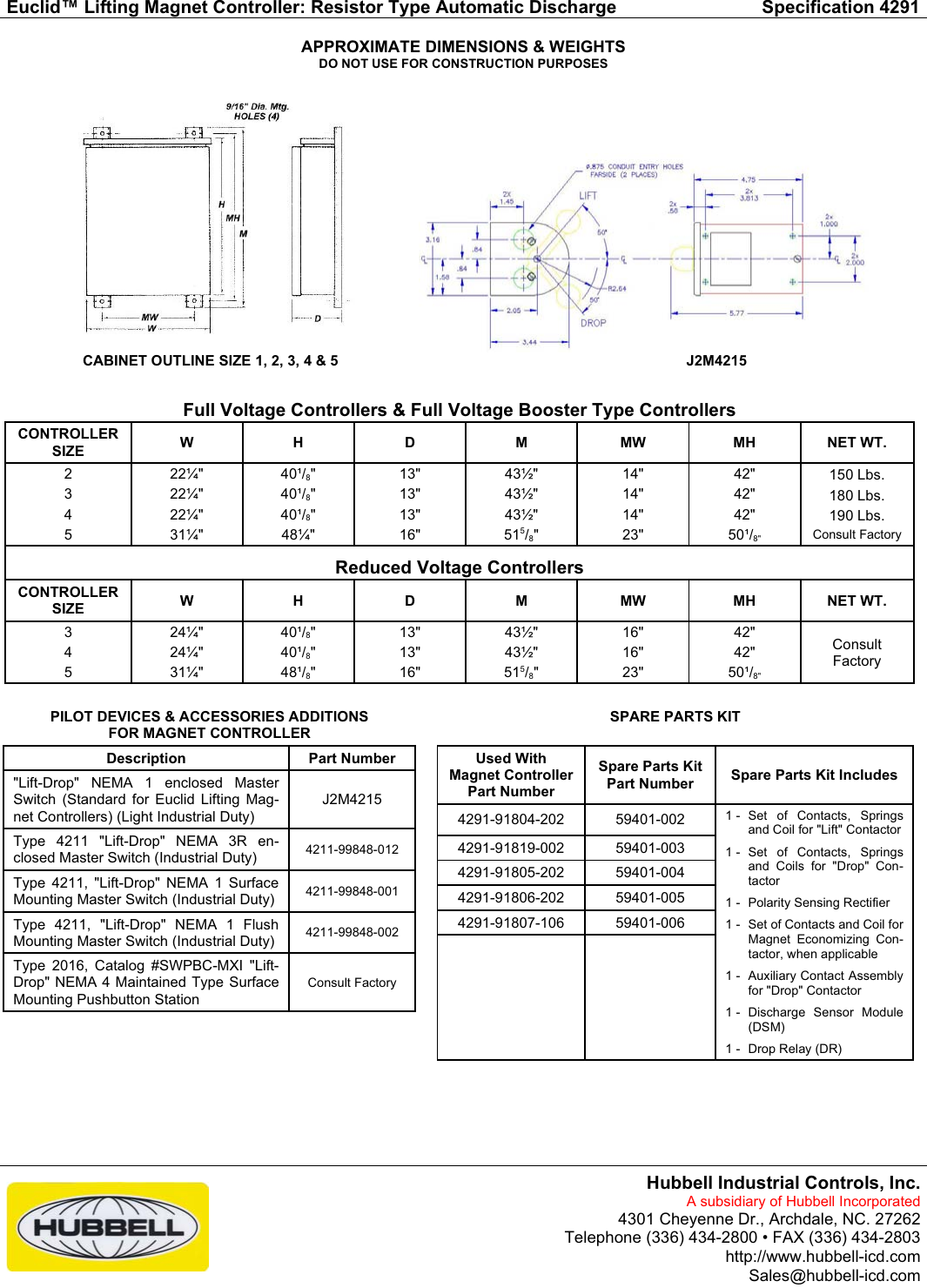 Page 4 of 4 - Hubbell Hubbell-Euclid-Lifting-Magnet-Controller-4291-Users-Manual- Specification 4291  Hubbell-euclid-lifting-magnet-controller-4291-users-manual