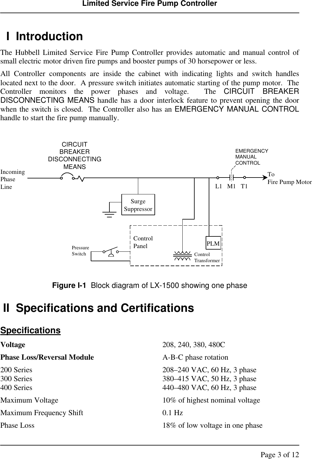 Page 3 of 12 - Hubbell Hubbell-Fire-Pump-Controller-Lx-1500-Users-Manual- LX-1500 Manual  Hubbell-fire-pump-controller-lx-1500-users-manual