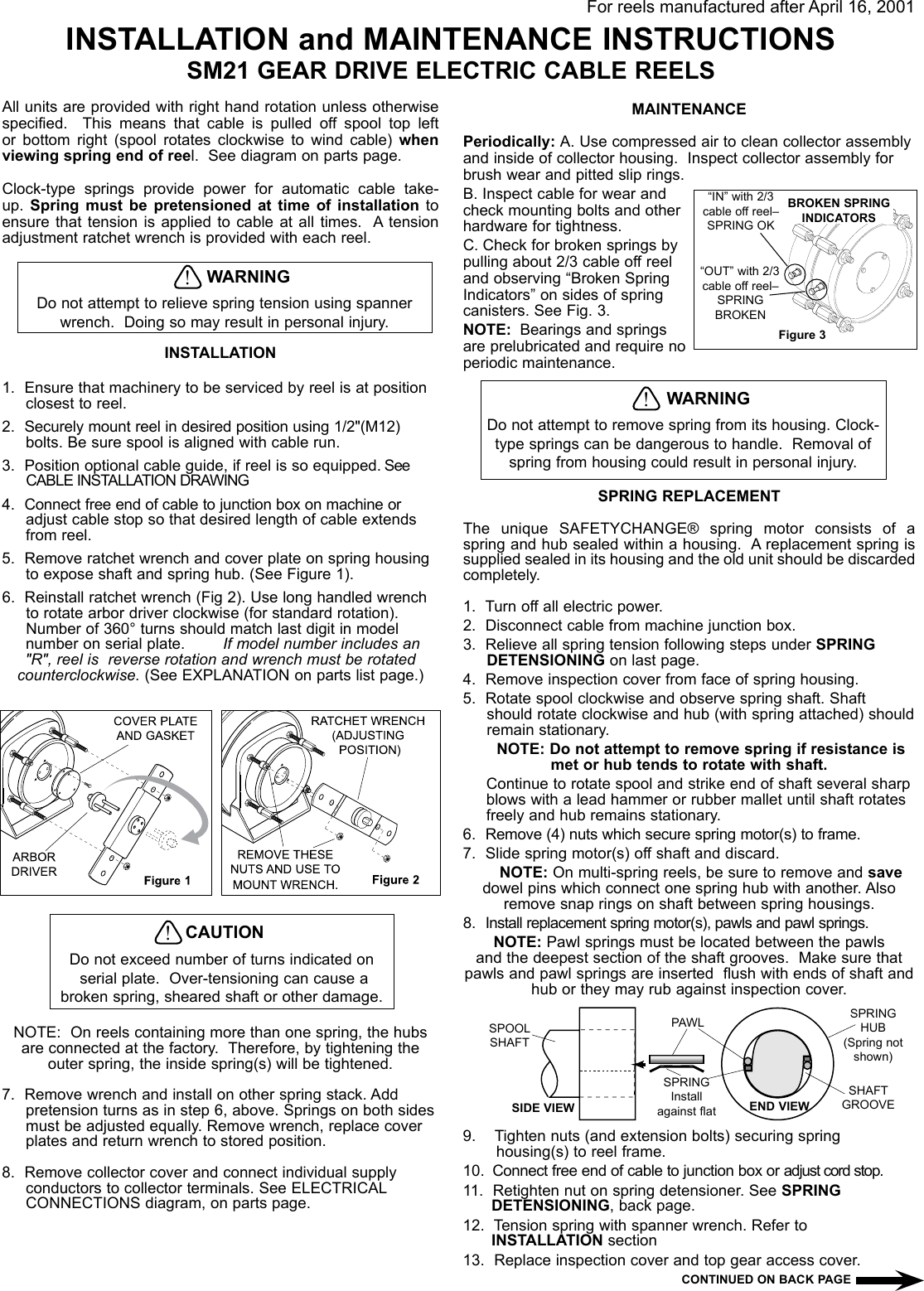 Hubbell Gear Drive Electric Cable Reels Sm21 Users Manual