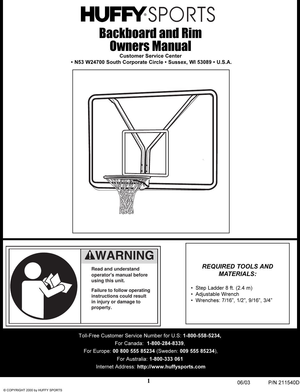 Huffybikes Backboard And Rim Users Manual 211540D