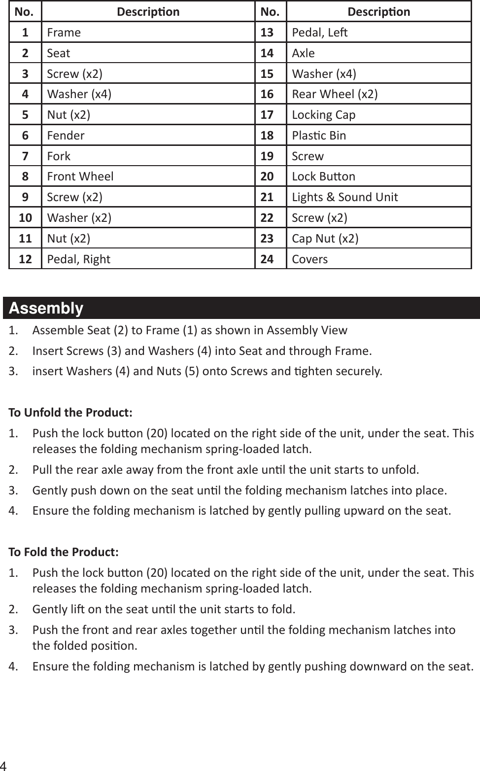 Page 4 of 8 - Huffybikes Huffybikes-Lights-And-Sounds-Trike-Side-Button-Folding-Mechanism-Owners-Manual H-L&S_Trike_EN_xxxx12_m0021