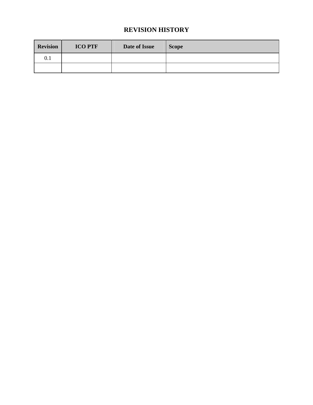  REVISION HISTORY  Revision  ICO PTF  Date of Issue  Scope 0.1               