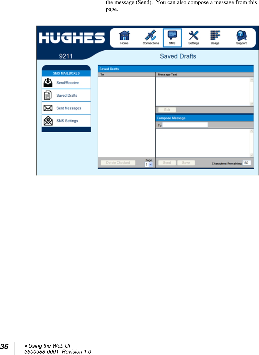 36  Using the Web UI 3500988-0001  Revision 1.0  the message (Send).  You can also compose a message from this page.     