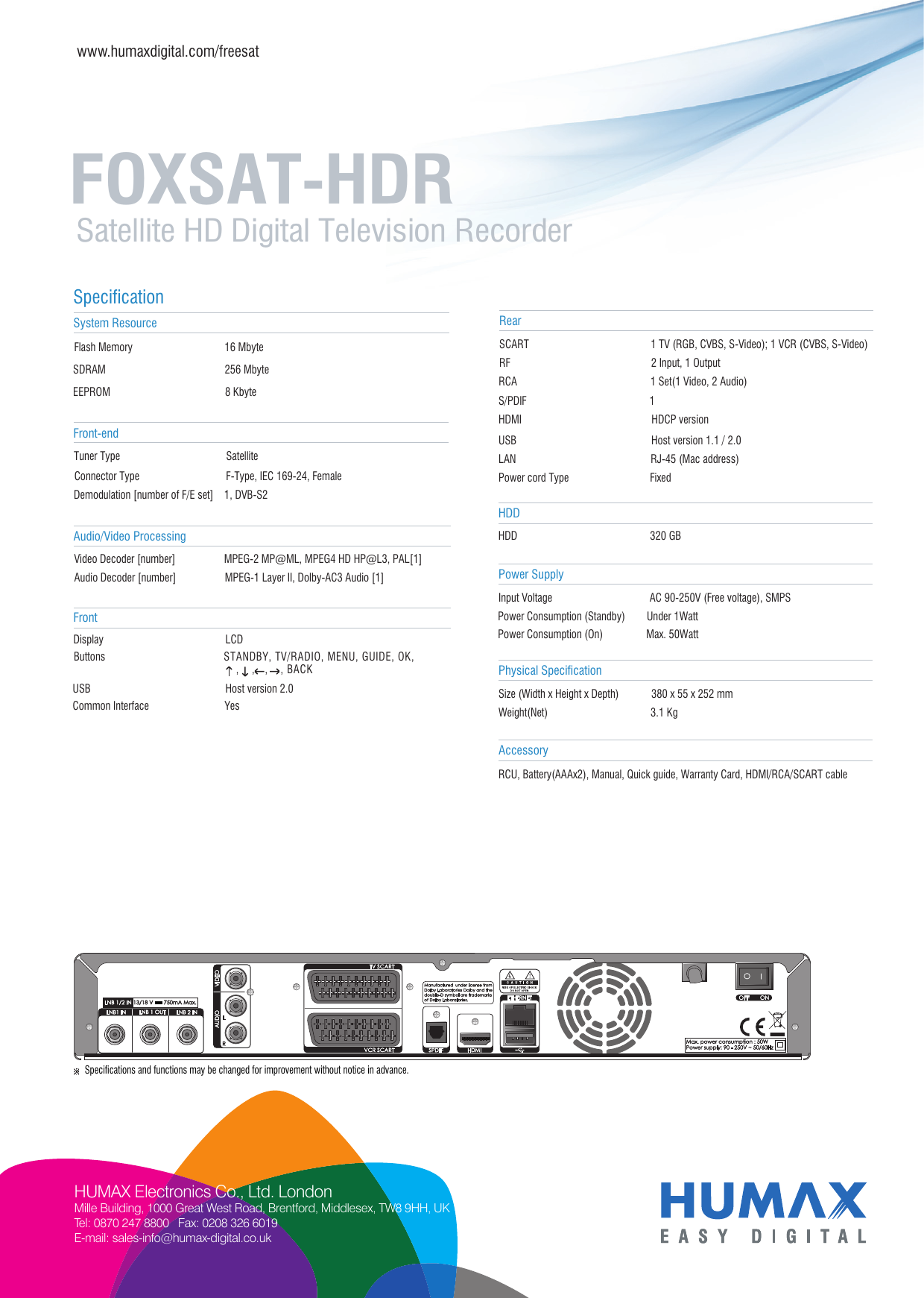 Page 2 of 2 - Humax Humax-Foxsat-Hdr-Users-Manual- FOXSAT-HDR_leaflet_1  Humax-foxsat-hdr-users-manual