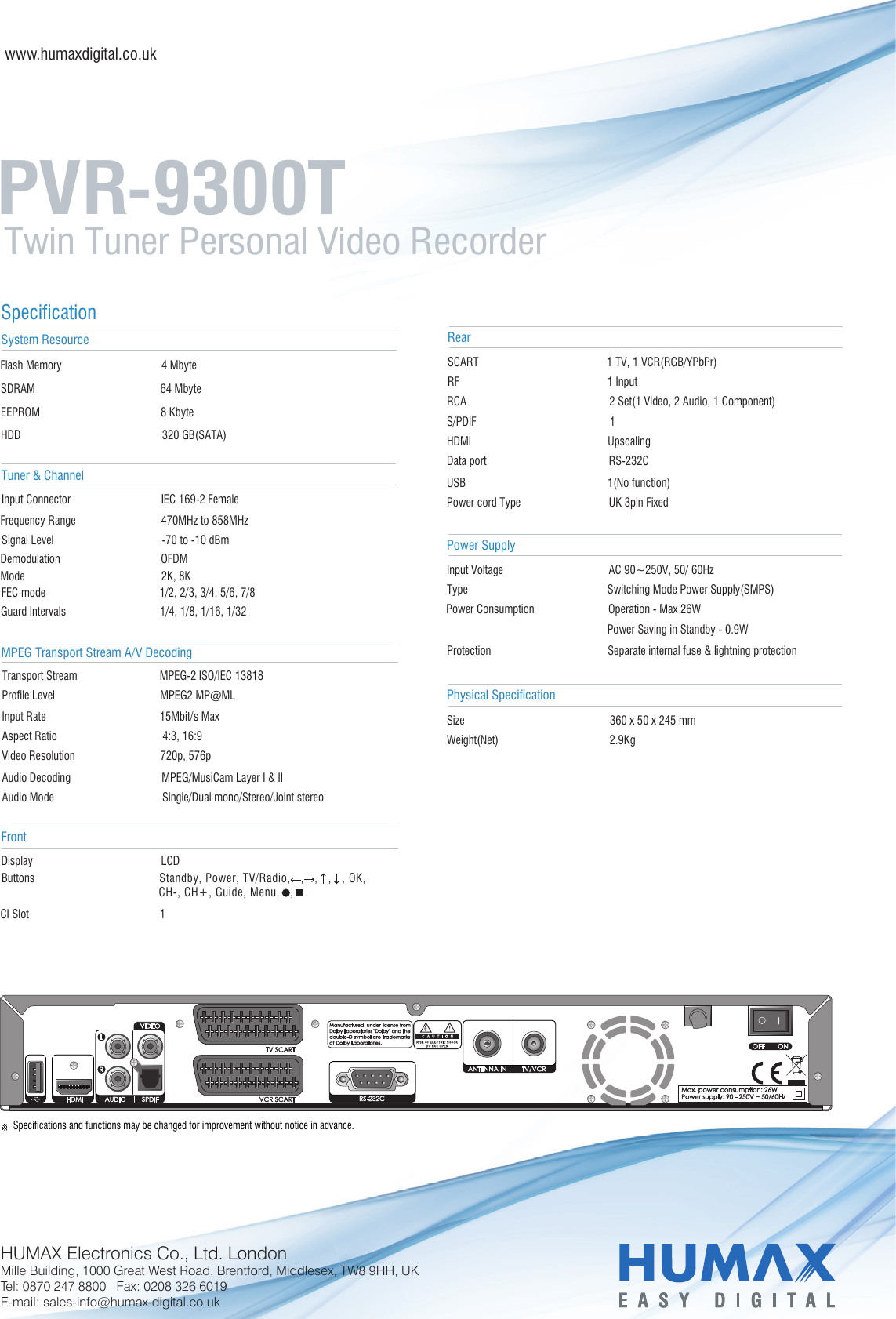 Page 2 of 2 - Humax Humax-Pvr-9300T-Users-Manual- PVR-9300T_leaflet_1  Humax-pvr-9300t-users-manual