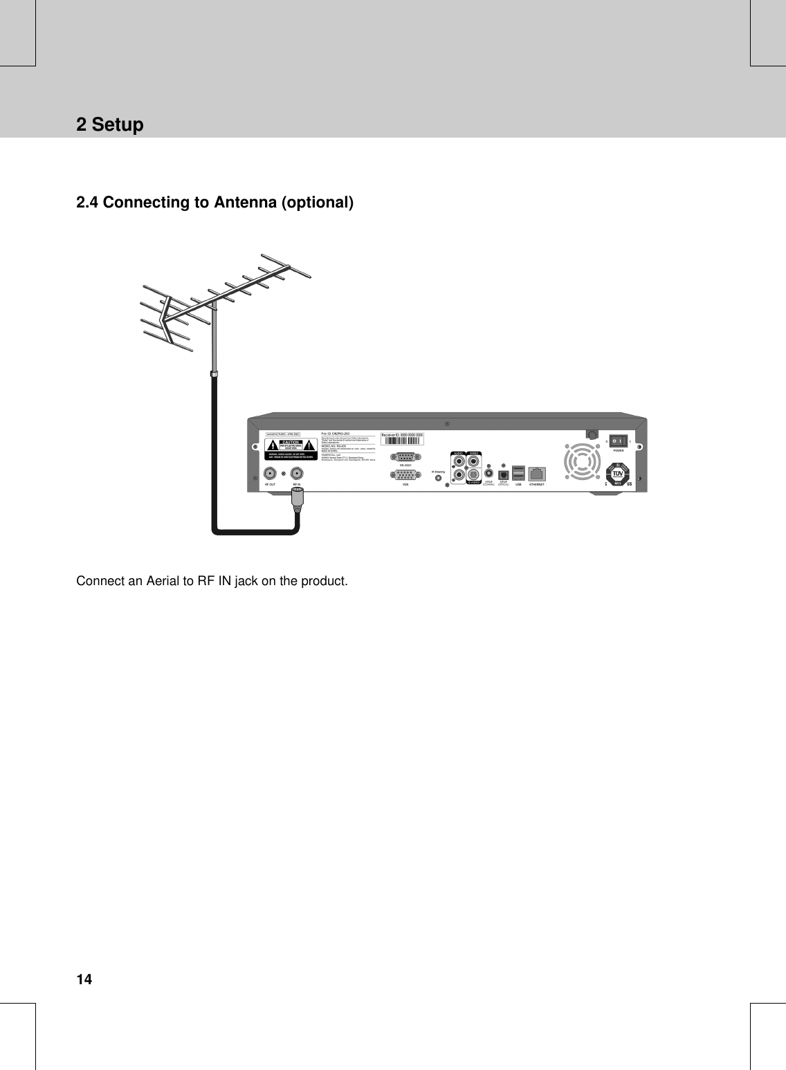 **2.4 Connecting to Antenna (optional)****Connect an Aerial to RF IN jack on the product.**2 Setup14 ****************************