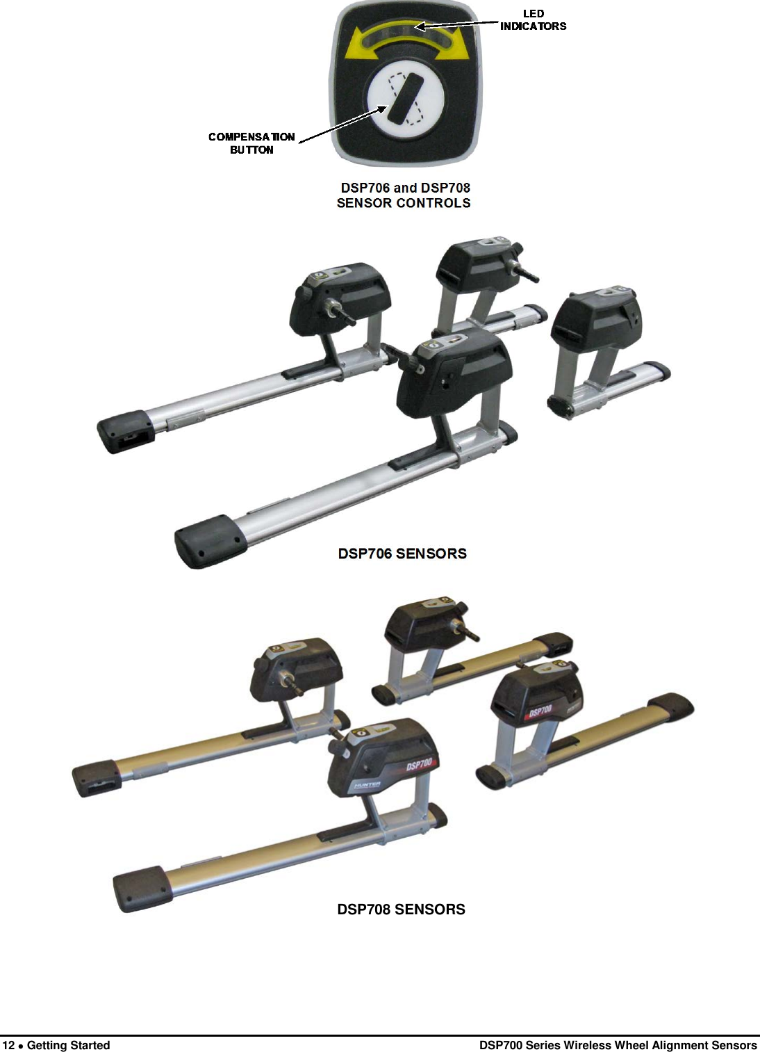  12 • Getting Started   DSP700 Series Wireless Wheel Alignment Sensors    DSP708 SENSORS   