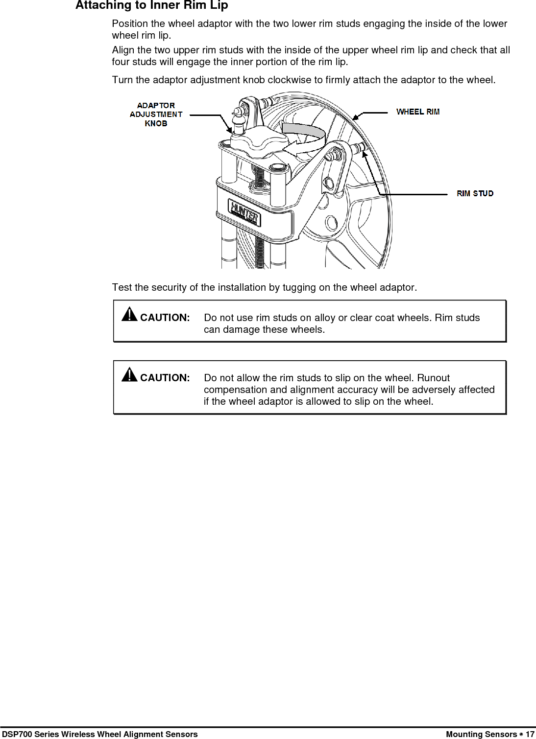  18 • Mounting Sensors   DSP700 Series Wireless Wheel Alignment Sensors  