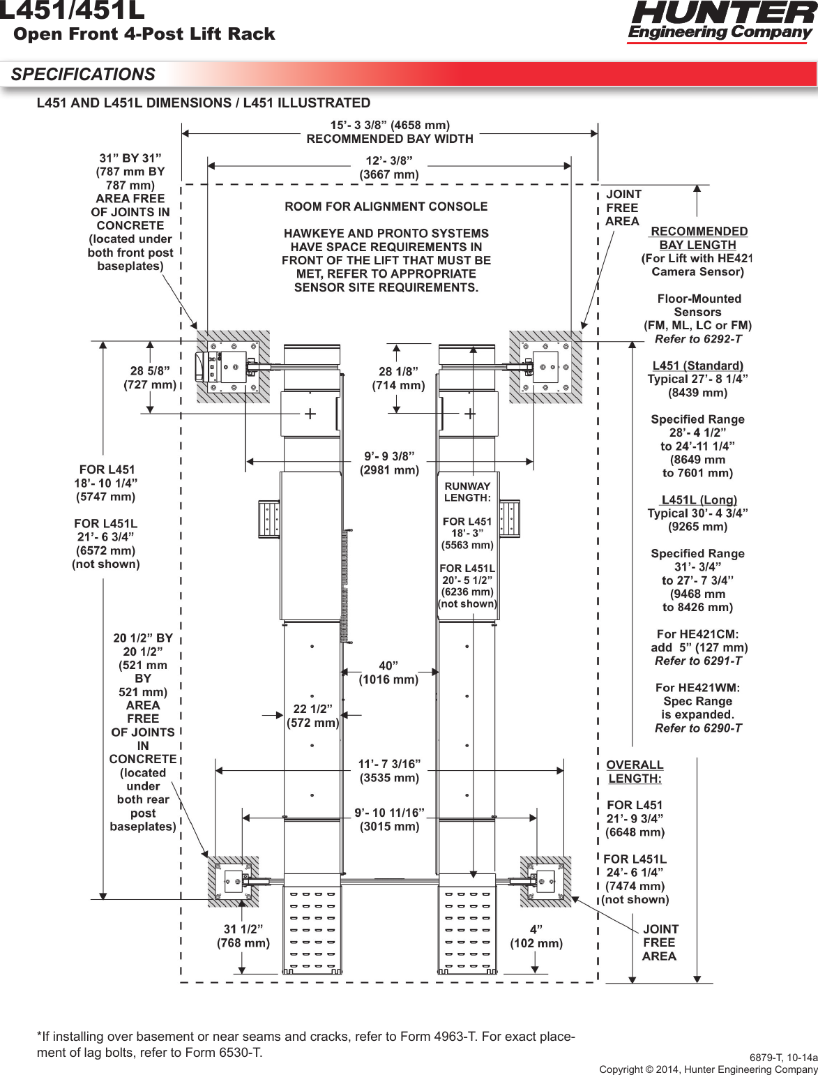 Page 2 of 2 - Hunter-Engineering Hunter-Engineering-6879-T-Specification-Sheet- L451/451L Open Front 4-Post Lift Rack Spec Sheet  Hunter-engineering-6879-t-specification-sheet