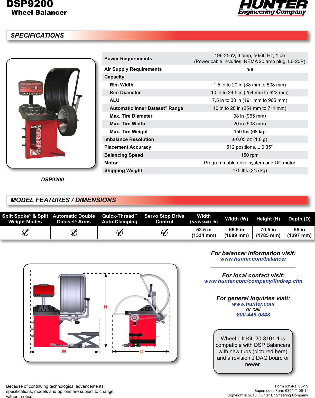 Page 1 of 1 - Hunter-Engineering Hunter-Engineering-Dsp9200-Specification-Sheet- DSP9200 Wheel Balancer Spec Sheet  Hunter-engineering-dsp9200-specification-sheet