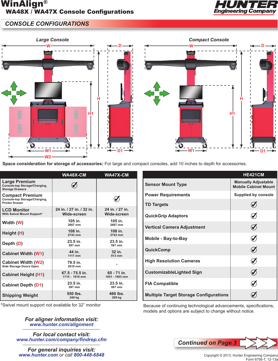 Page 2 of 3 - Hunter-Engineering Hunter-Engineering-Hawkeye-Elite-Specification-Sheet- WinAlign Console Configuration Spec Sheet Form 6756-T  Hunter-engineering-hawkeye-elite-specification-sheet