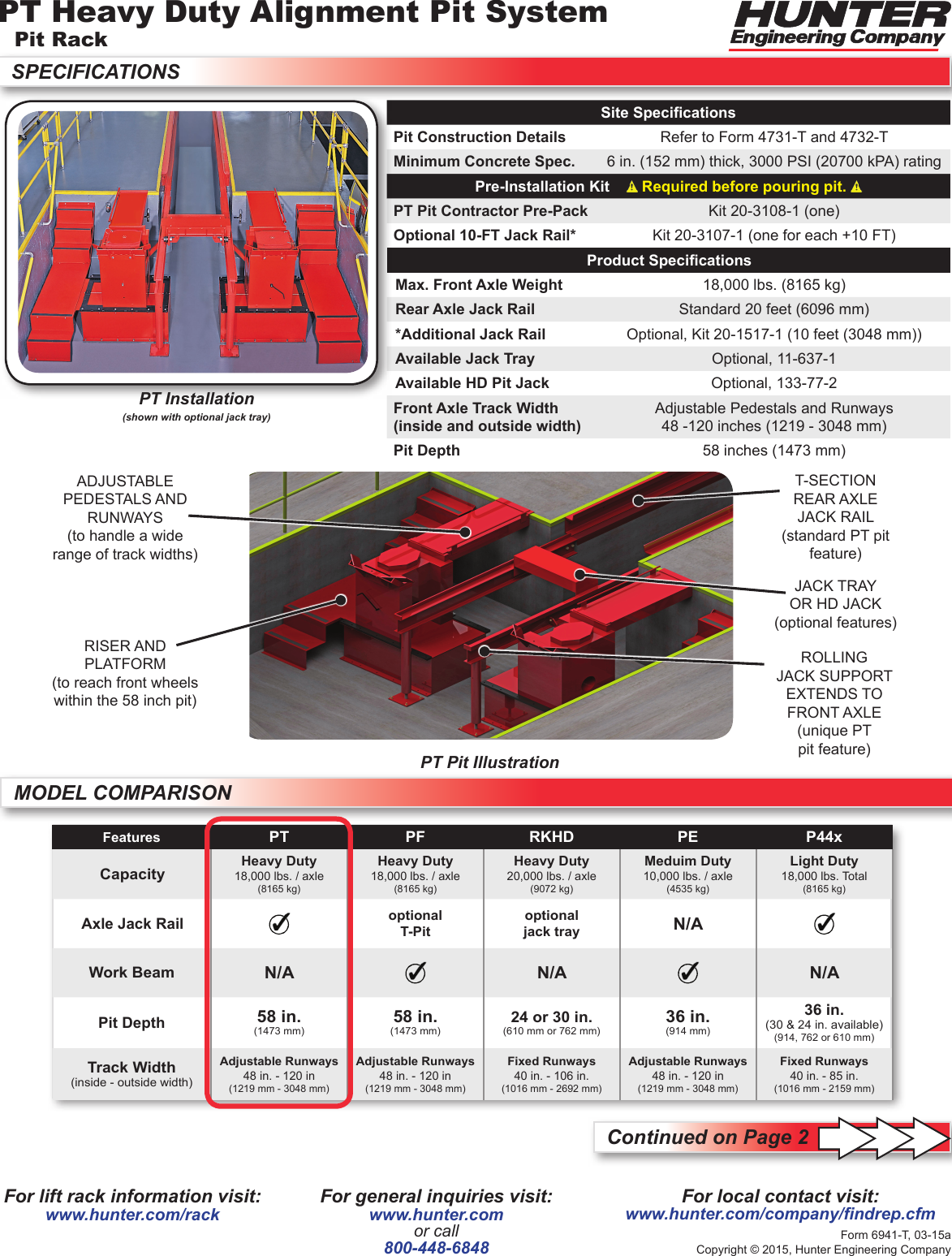 Page 1 of 2 - Hunter-Engineering Hunter-Engineering-Heavy-Duty-Specification-Sheet- PT Heavy-Duty Alignment Pit Spec Sheet (Site Requirements), Form 6941-T  Hunter-engineering-heavy-duty-specification-sheet