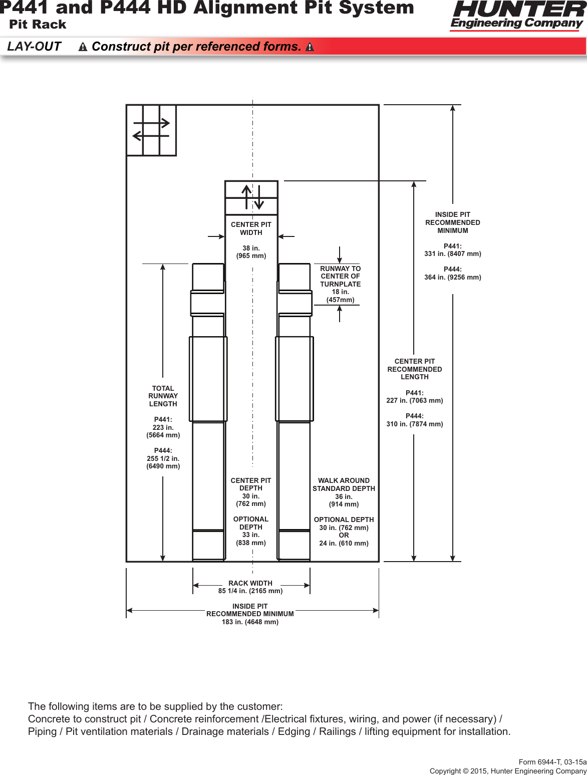 Page 2 of 2 - Hunter-Engineering Hunter-Engineering--Pe-Specification-Sheet- P441 And P444 Heavy-Duty Alignment Pit Spec Sheet (Site Requirements), Form 6944-T  Hunter-engineering--pe-specification-sheet