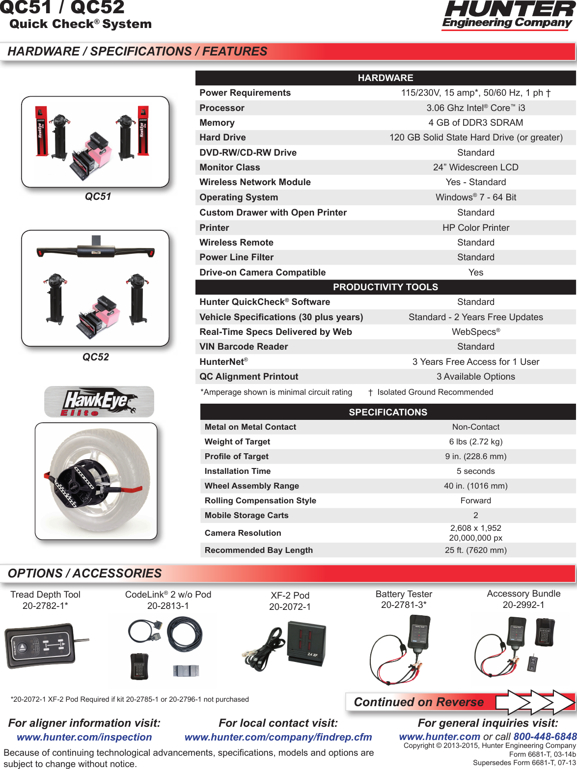 Page 1 of 2 - Hunter-Engineering Hunter-Engineering-Quick-Check-System-Specification-Sheet- QC51/QC52 Spec Sheet  Hunter-engineering-quick-check-system-specification-sheet