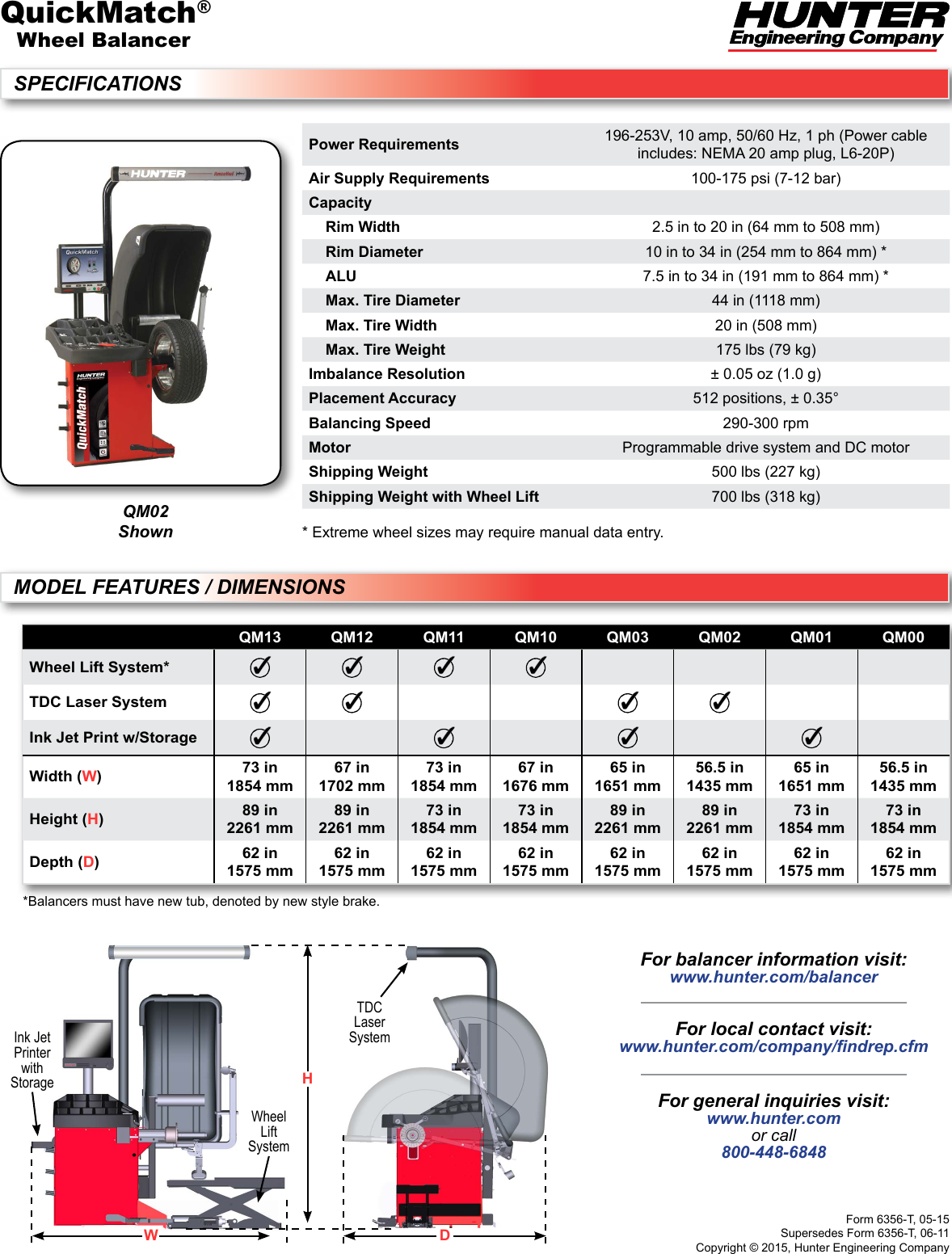 Page 1 of 1 - Hunter-Engineering Hunter-Engineering-Quickmatch-Specification-Sheet- QuickMatch Wheel Balancer Spec Sheet  Hunter-engineering-quickmatch-specification-sheet