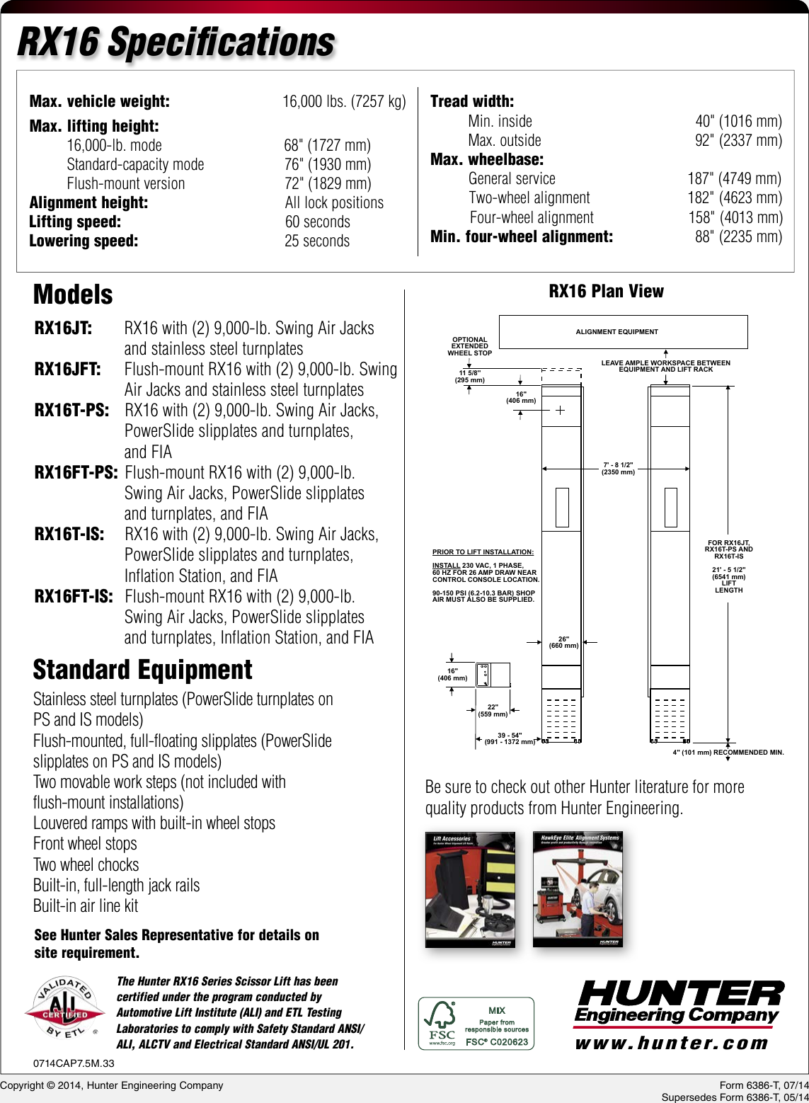 Page 8 of 8 - Hunter-Engineering Hunter-Engineering-Rx16-Scissor-Brochure- RX16 Scissor Lift - Low, Long, Fast And Strong  Hunter-engineering-rx16-scissor-brochure