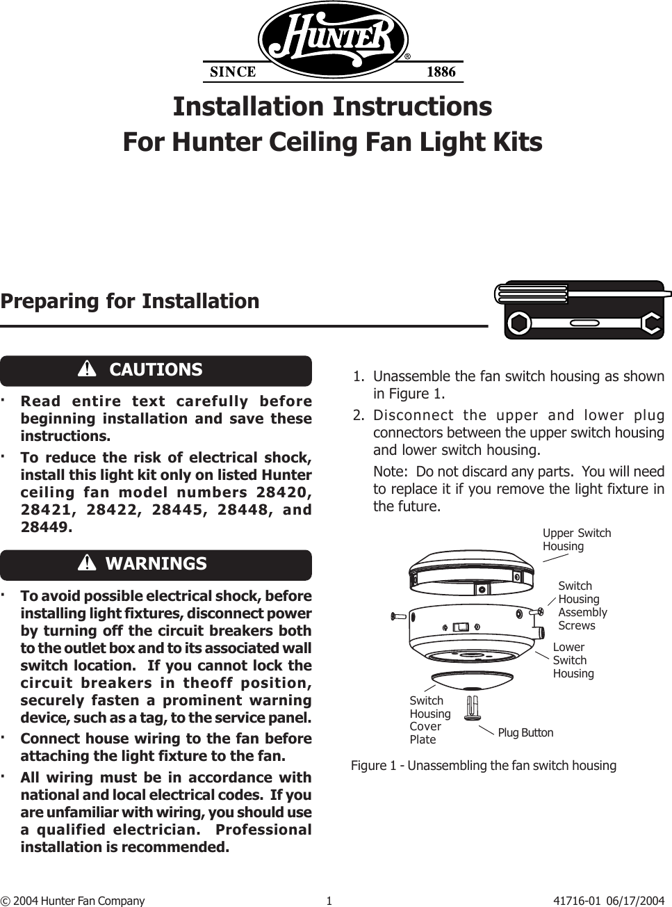 Page 1 of 3 - Hunter-Fan Hunter-Fan-28420-Users-Manual- 41558-01  Hunter-fan-28420-users-manual