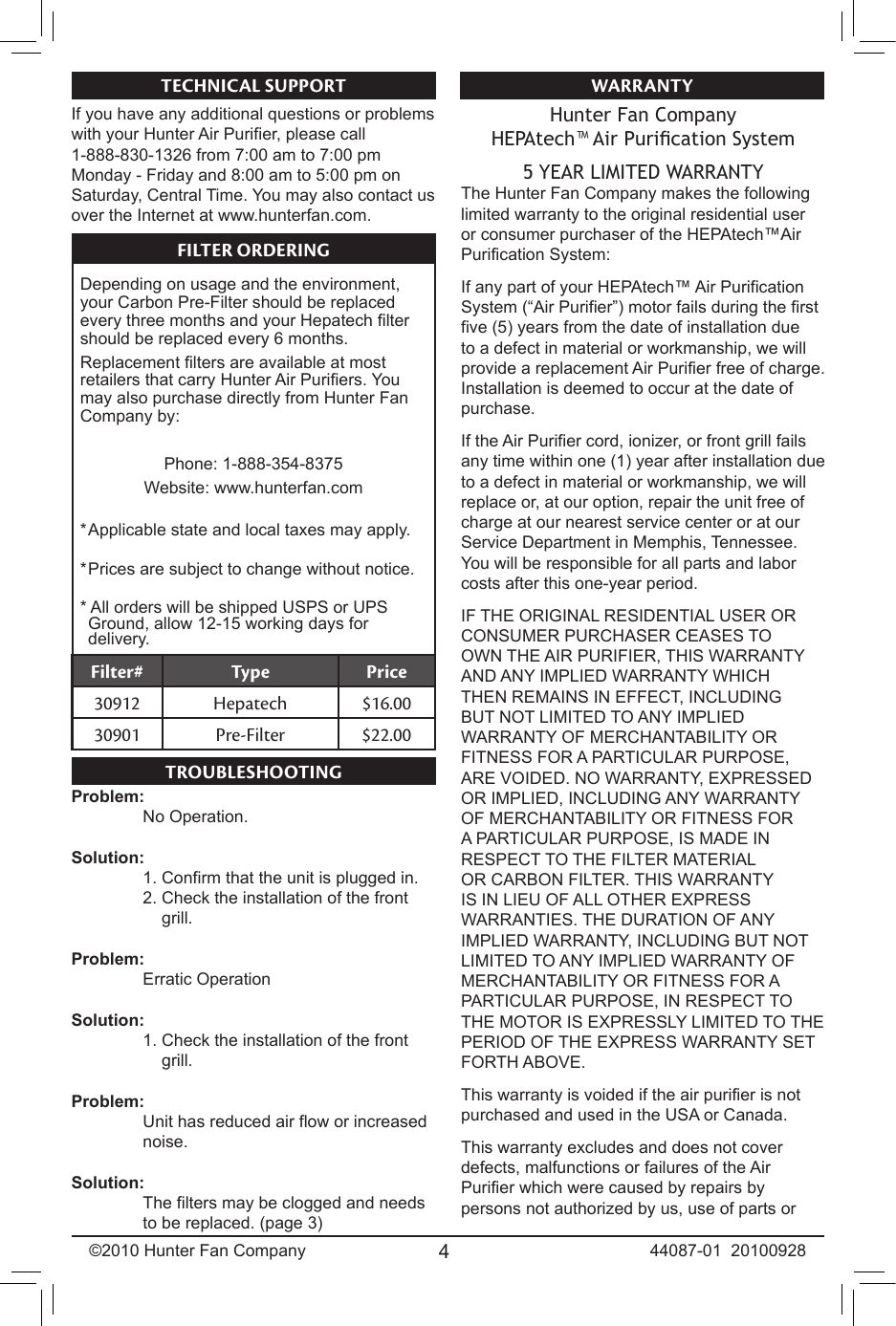 Page 4 of 5 - Hunter-Fan Hunter-Fan-30030-Owner-S-Manual
