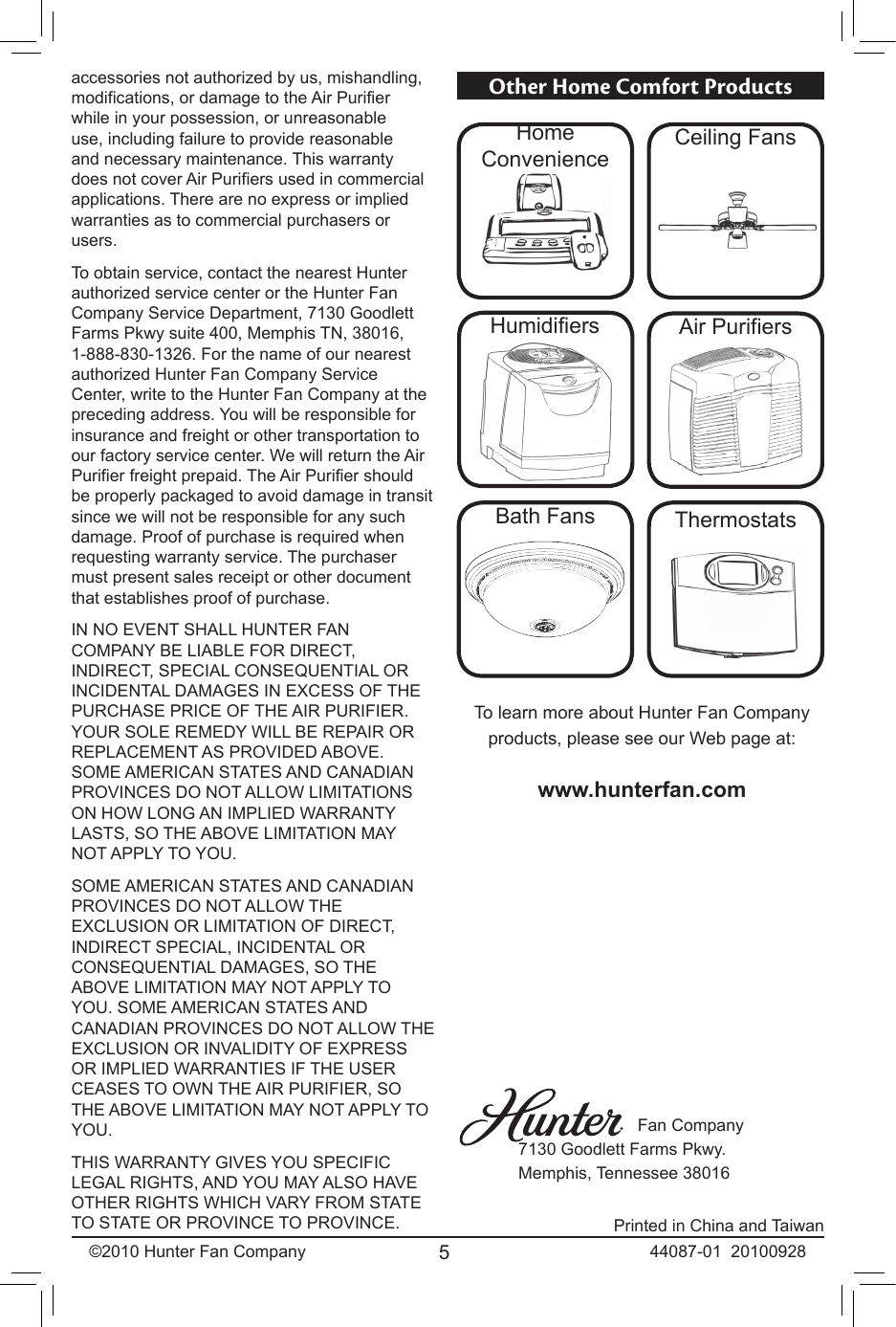 Page 5 of 5 - Hunter-Fan Hunter-Fan-30030-Owner-S-Manual