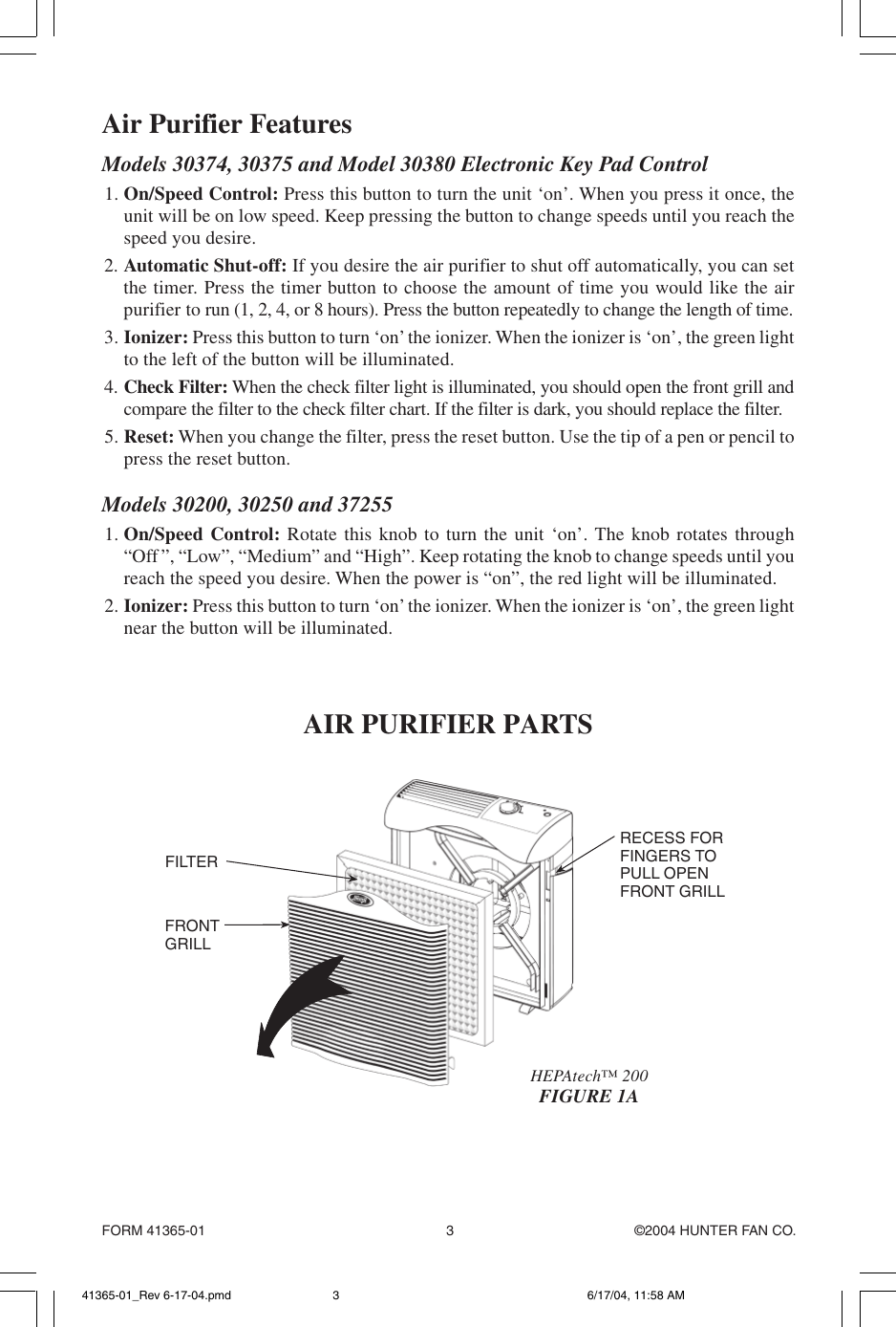 Page 3 of 8 - Hunter-Fan Hunter-Fan-30200-Owner-S-Manual 41365-01_Rev 6-17-04.pmd