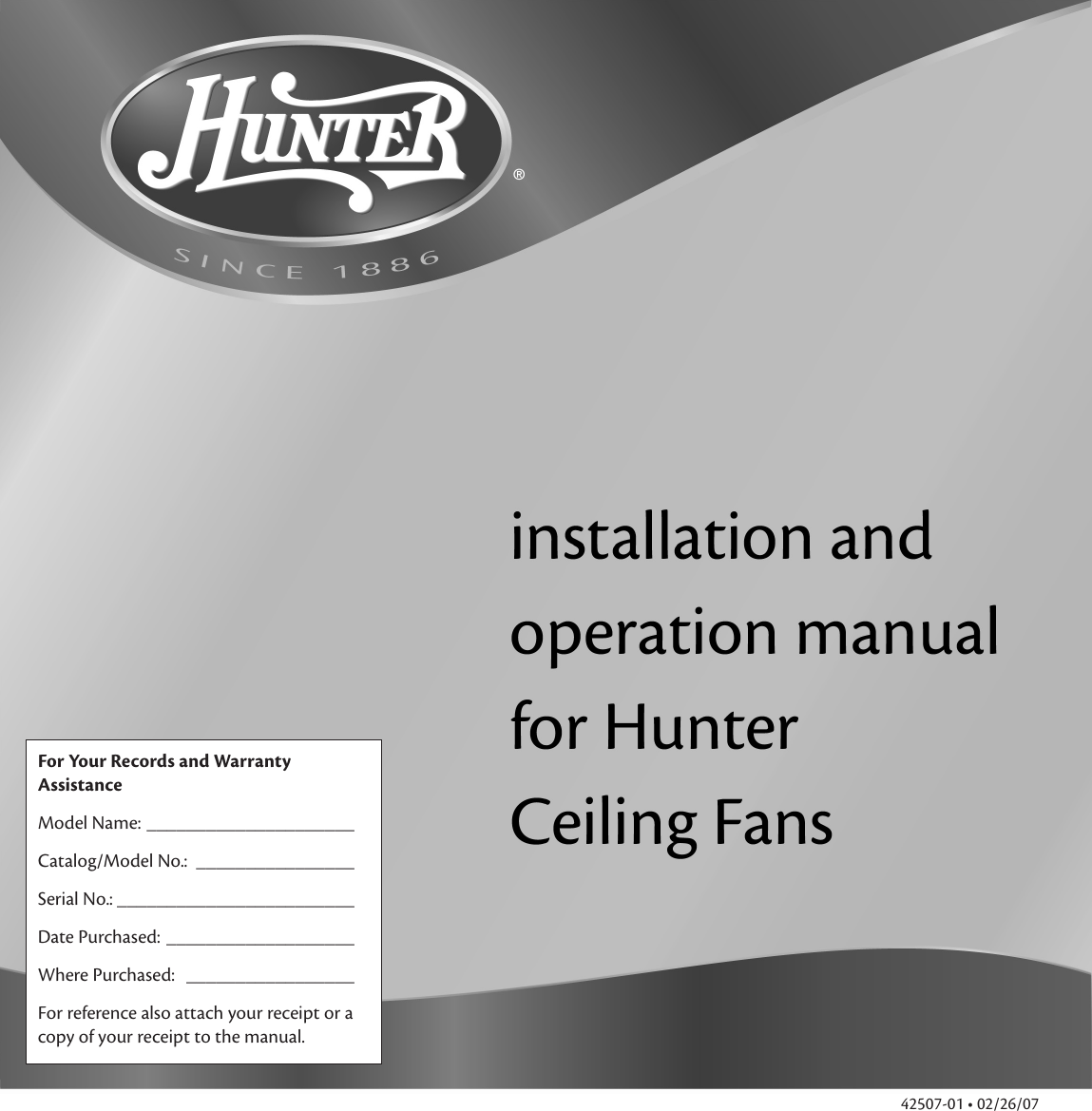 Hunter Fan 42507 01 Users Manual