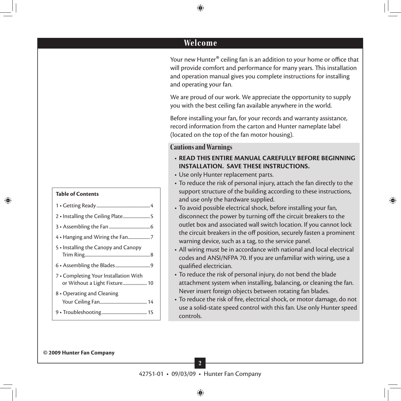Hunter Fan 42751 01 Users Manual