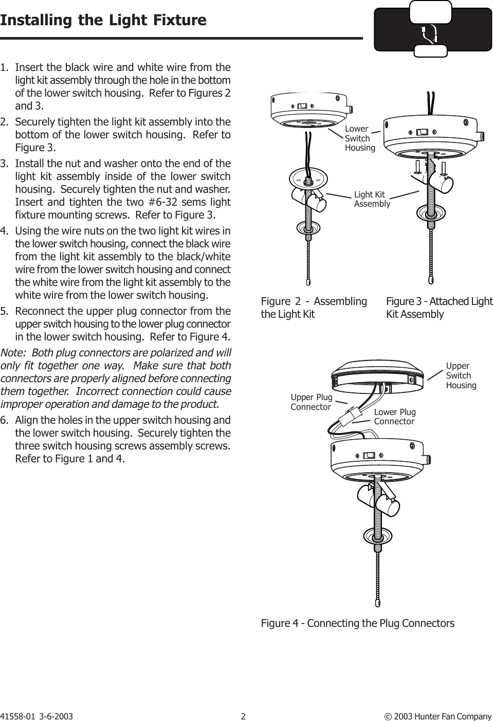 Page 2 of 3 - Hunter-Fan Hunter-Fan-Ceiling-Fan-Light-Kits-Users-Manual- 41558-01  Hunter-fan-ceiling-fan-light-kits-users-manual