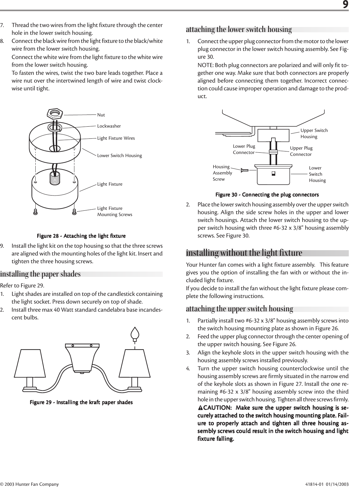 Hunter Fan Indoor Ceiling Users Manual 41801 01