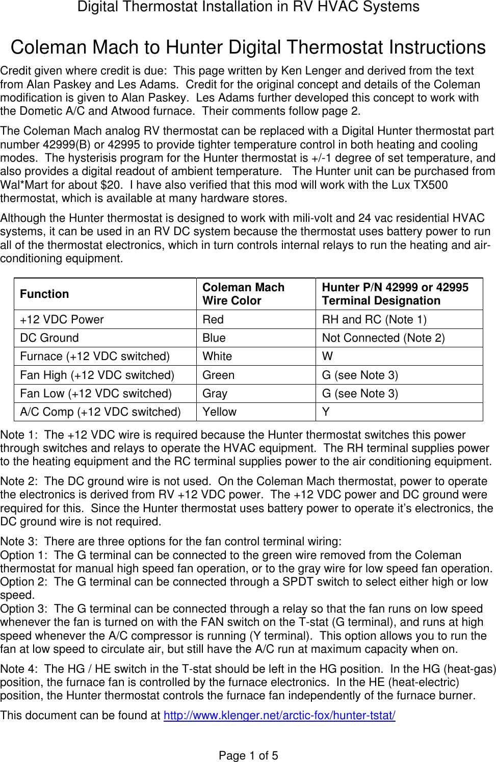 Hunter Fan Thermostat 42995 Users Manual digital tstat instructions