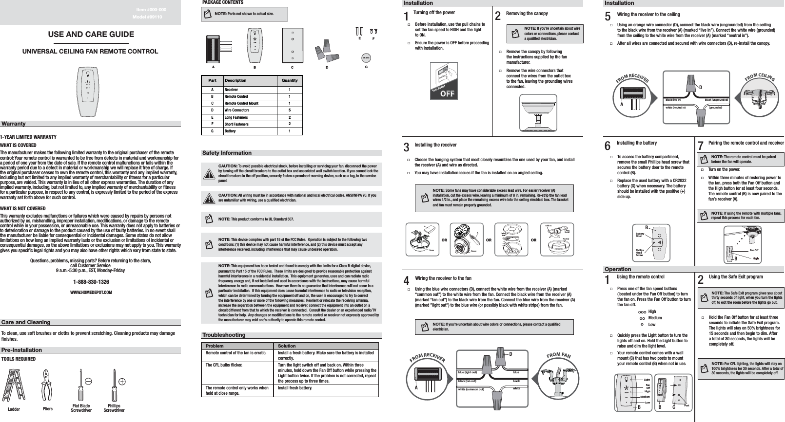 Hunter Fan Tx42 Remote Control For Ceiling Fan User Manual M0032