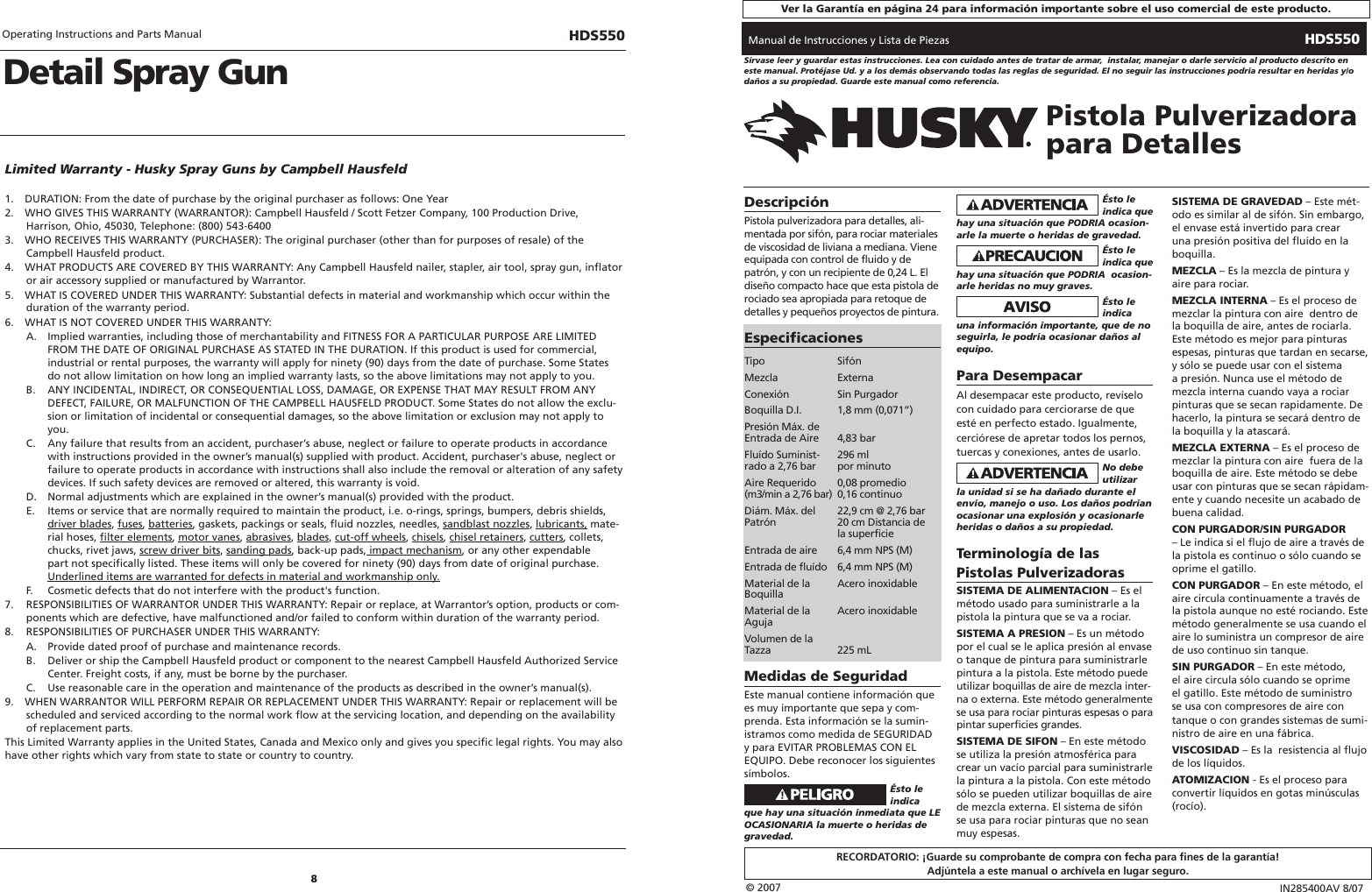 Page 8 of 12 - Husky Husky-Detail-Spray-Gun-Hds550-Users-Manual- 285400_0807  Husky-detail-spray-gun-hds550-users-manual