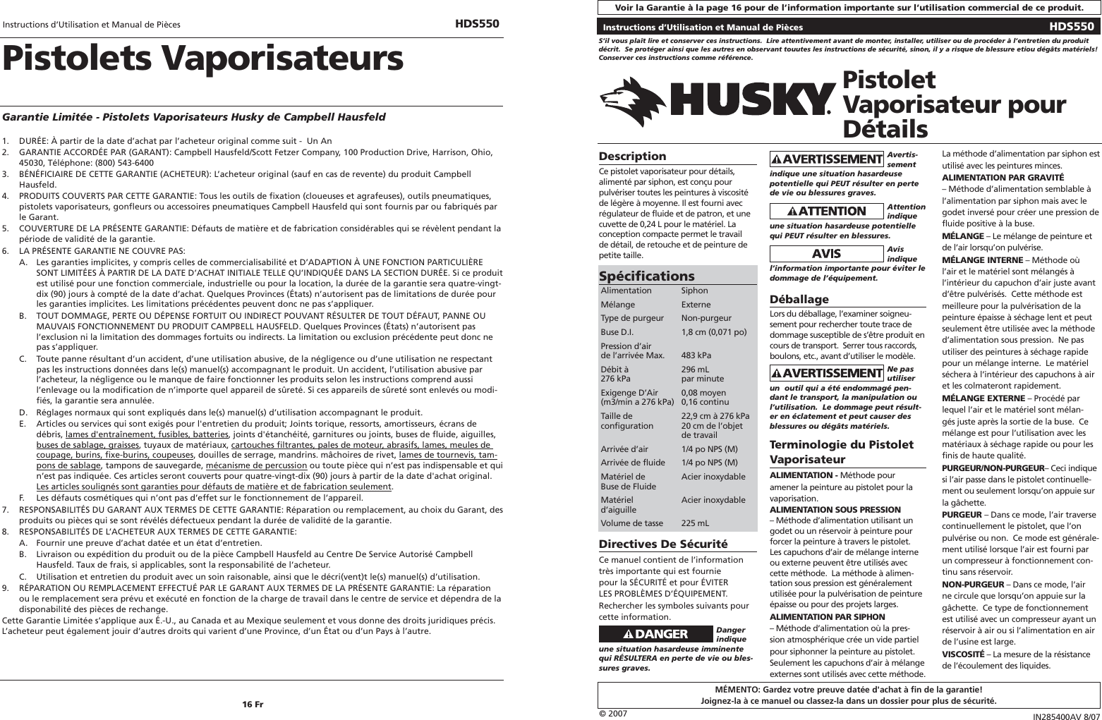 Page 9 of 12 - Husky Husky-Detail-Spray-Gun-Hds550-Users-Manual- 285400_0807  Husky-detail-spray-gun-hds550-users-manual