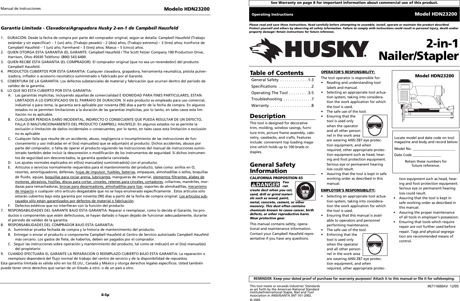 Page 1 of 12 - Husky Husky-Hdn23200-Users-Manual- 711600_1205  Husky-hdn23200-users-manual