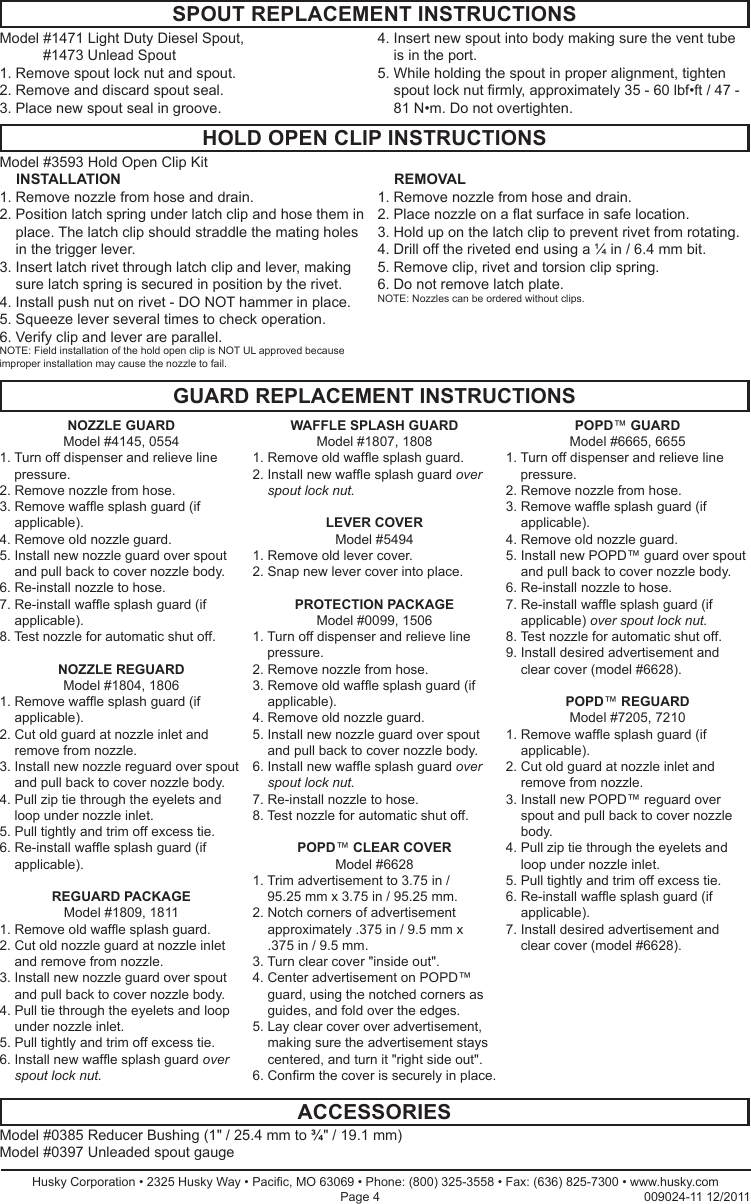 Husky Nozzle Popd Guards Owner S Manual