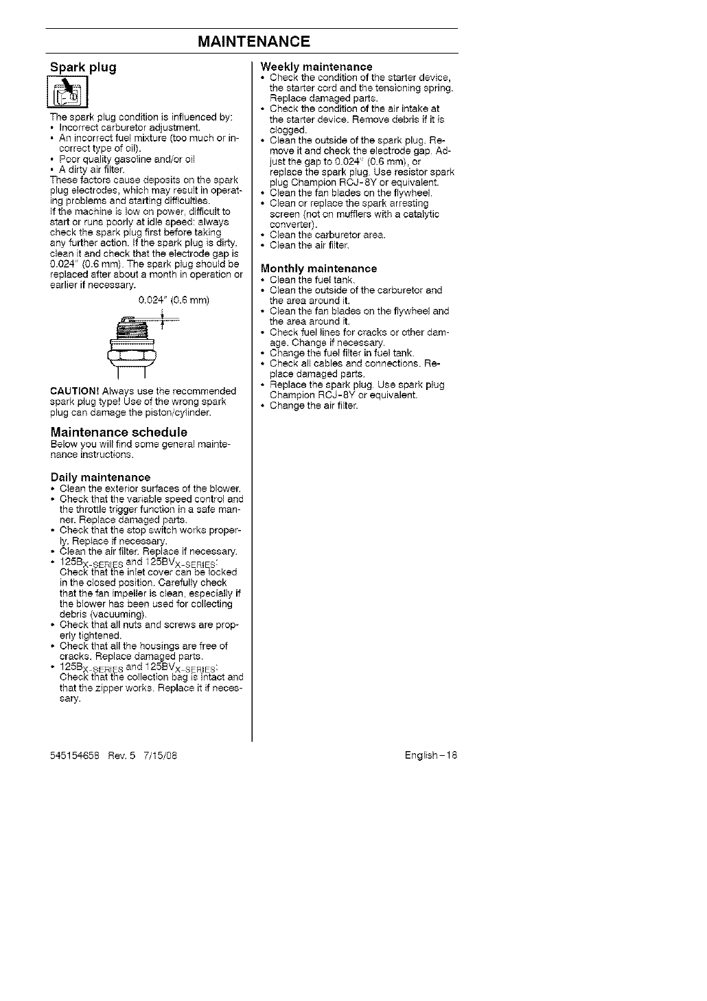 Husqvarna 125BV User Manual BLOWER Manuals And Guides L0808004