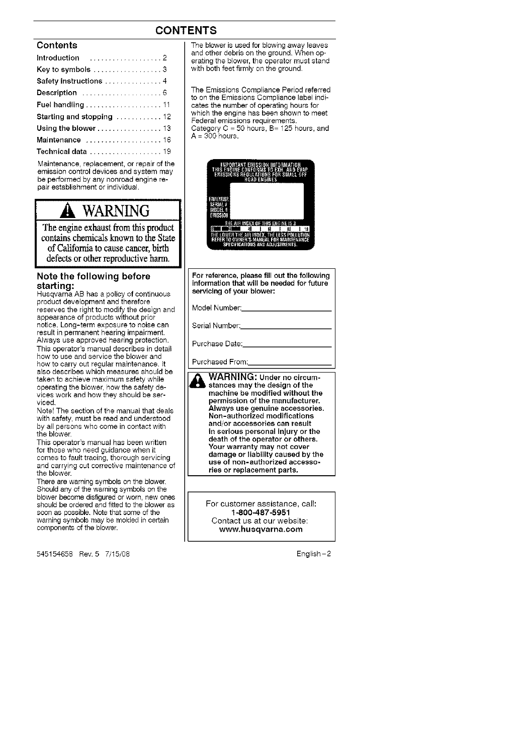 Husqvarna 125BV User Manual BLOWER Manuals And Guides L0808004