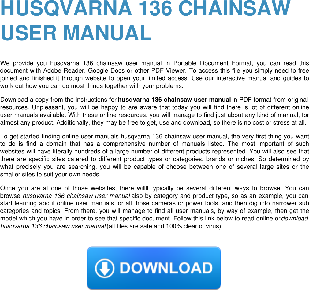 Page 1 of 5 - Husqvarna 136 Chainsaw User Manual  To The 841cabe1-876f-4a57-8e99-034272a0c61a