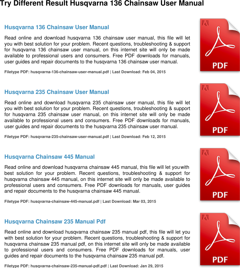 Page 2 of 5 - Husqvarna 136 Chainsaw User Manual  To The 841cabe1-876f-4a57-8e99-034272a0c61a