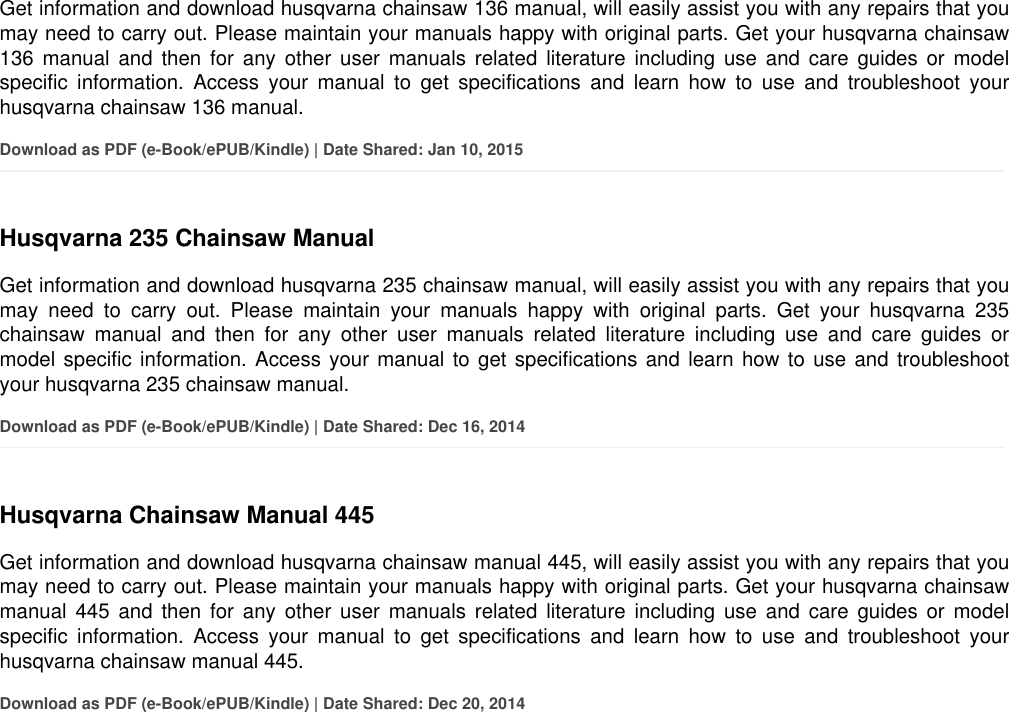 Page 5 of 5 - Husqvarna 136 Chainsaw User Manual  To The 841cabe1-876f-4a57-8e99-034272a0c61a