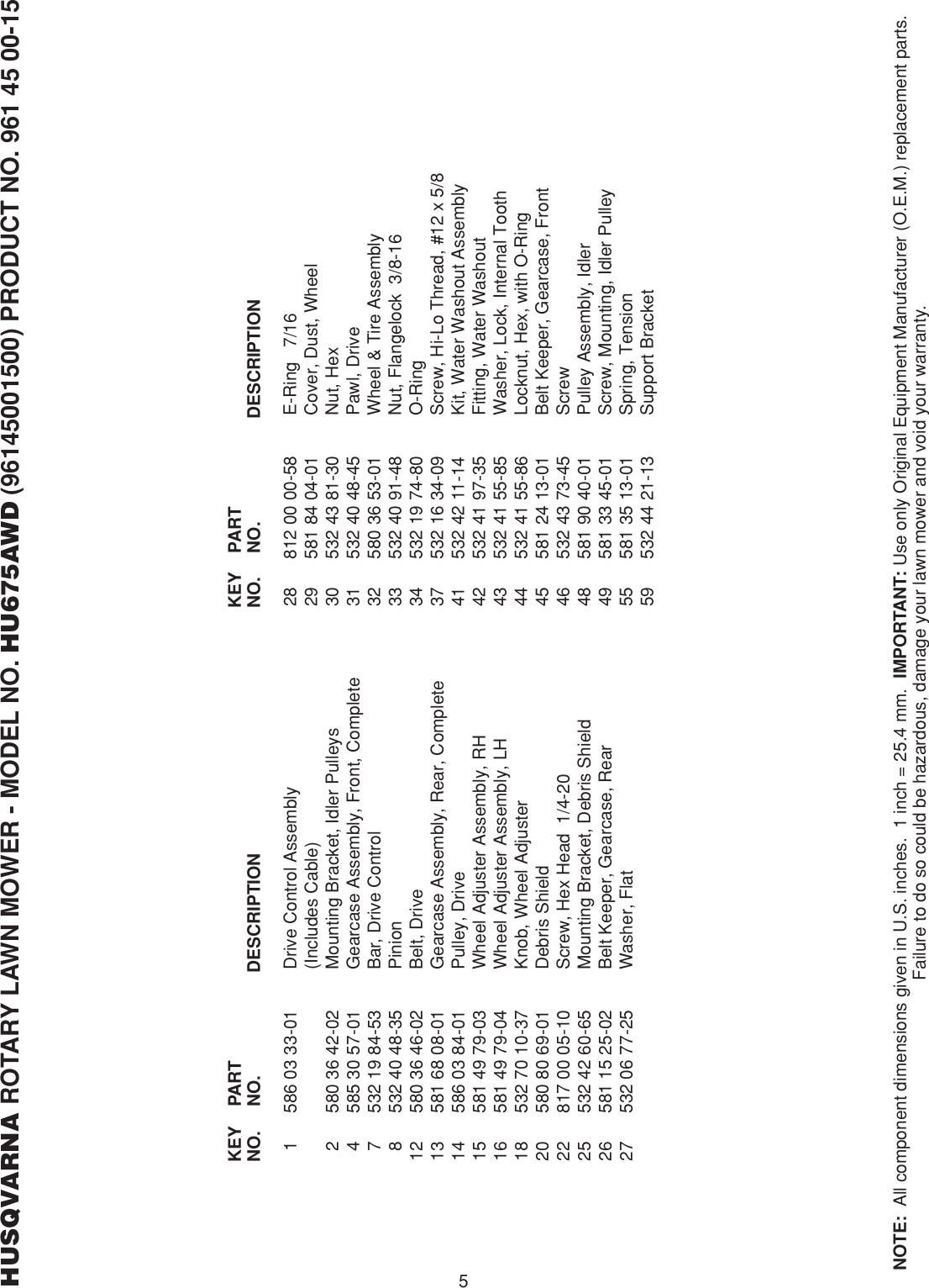 Page 5 of 5 - Husqvarna 961430108 IPL, HU675AWD, 96145001500, 2013-11, LAWN MOWER User Manual  To The Fb35fd5b-2647-4525-adfc-46b3bde4900b