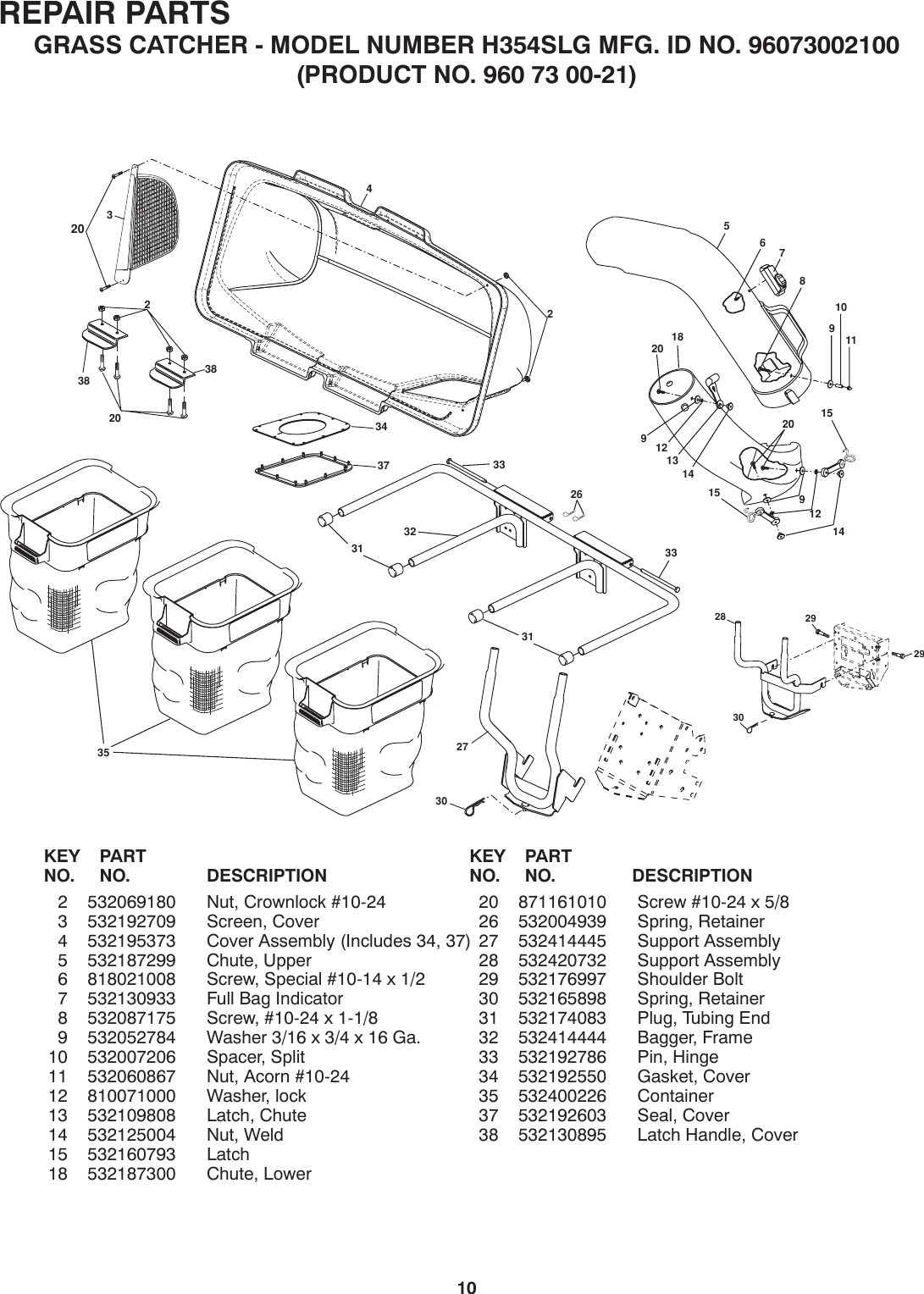 Page 10 of 10 - Husqvarna H354SLG OM, 354 SLG, Grass Catcher, 96073002100, 2008-10, Accessory, Ride Mower User Manual  To The E07120e5-0c47-47dd-87d5-4ce08ecde7c6