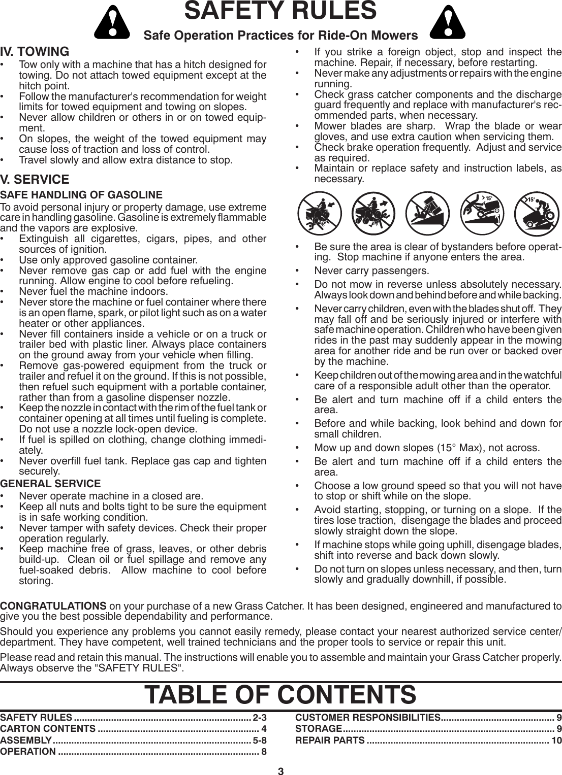 Page 3 of 10 - Husqvarna H354SLG OM, 354 SLG, Grass Catcher, 96073002100, 2008-10, Accessory, Ride Mower User Manual  To The E07120e5-0c47-47dd-87d5-4ce08ecde7c6