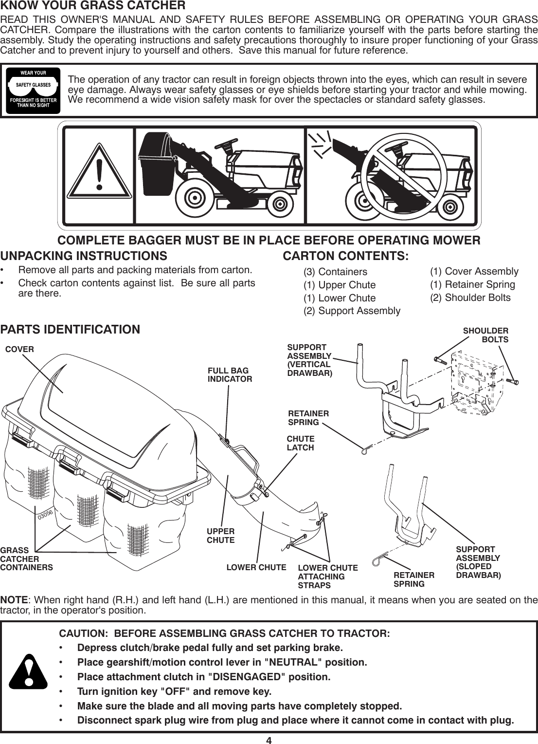 Page 4 of 10 - Husqvarna H354SLG OM, 354 SLG, Grass Catcher, 96073002100, 2008-10, Accessory, Ride Mower User Manual  To The E07120e5-0c47-47dd-87d5-4ce08ecde7c6